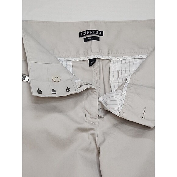 EXPRESS Women's Editor Light Khaki Trousers- Size 10 R Bootcut Pockets Dressy - Picture 2 of 11